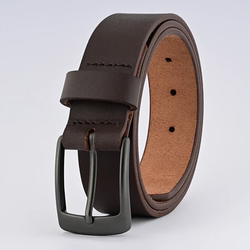 Men's Grey Buckle Black Leather Belt 