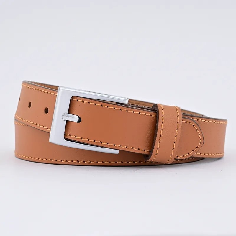 Men's Tan Silver Buckle Leather Belt