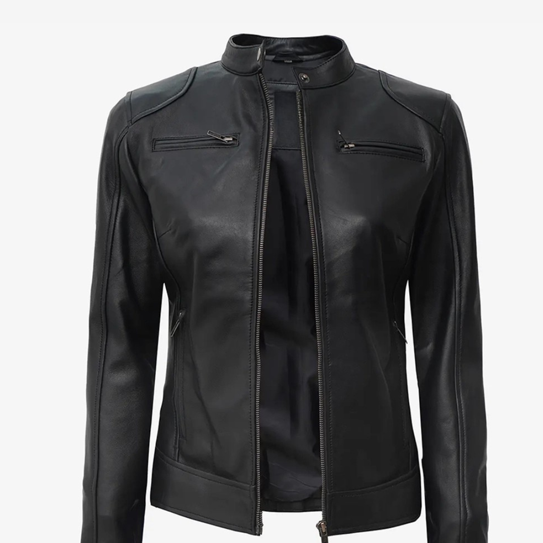 Women's Black Lambskin Leather Biker Fashion Jacket