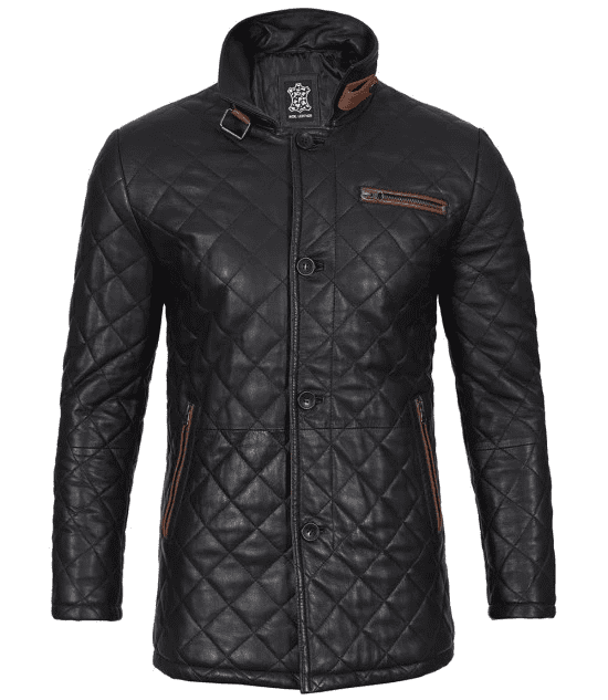 Glen Men's Black Diamond Quilted Leather Car Coat