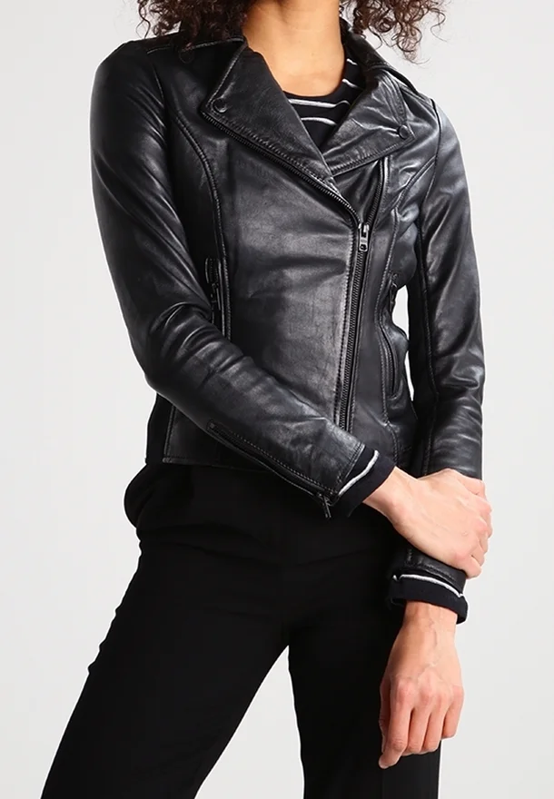 Women's Casual Calfskin Biker Jacket Black