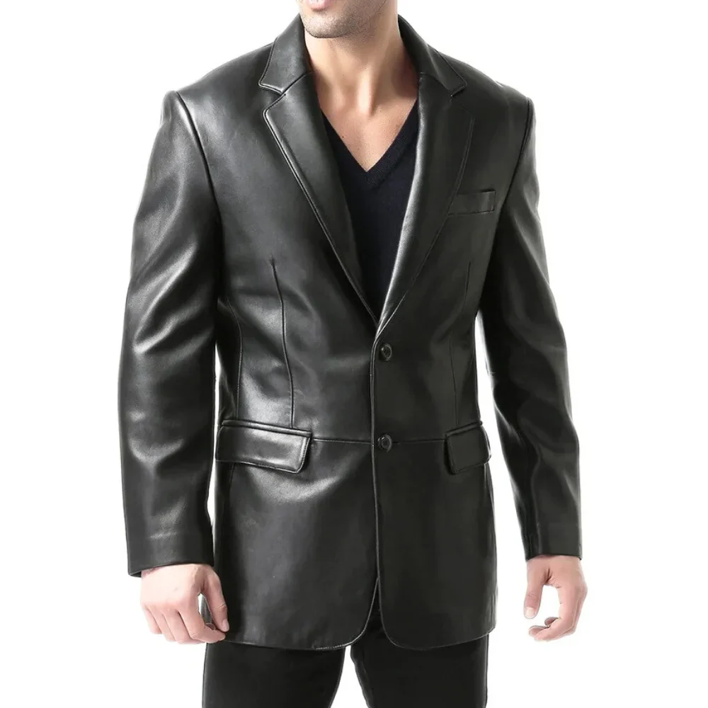 Two Button Real Leather Blazer Jacket