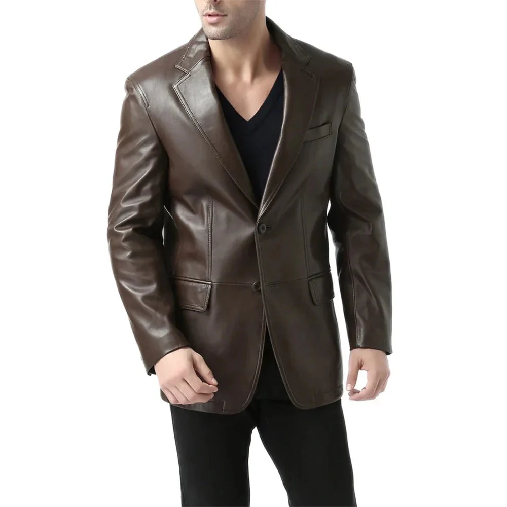 Share Espresso Brown Leather Blazer Mens