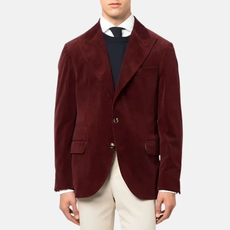 Share Single Breasted Velvet Maroon Blazer Mens